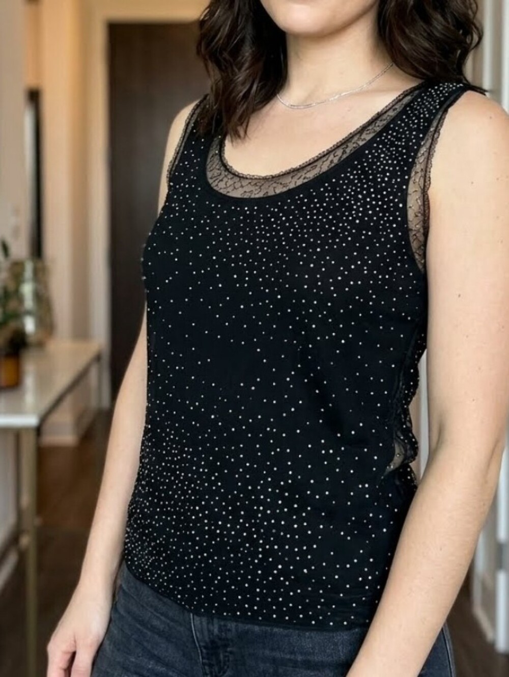 Ann Taylor Beaded Lace Tank Top
